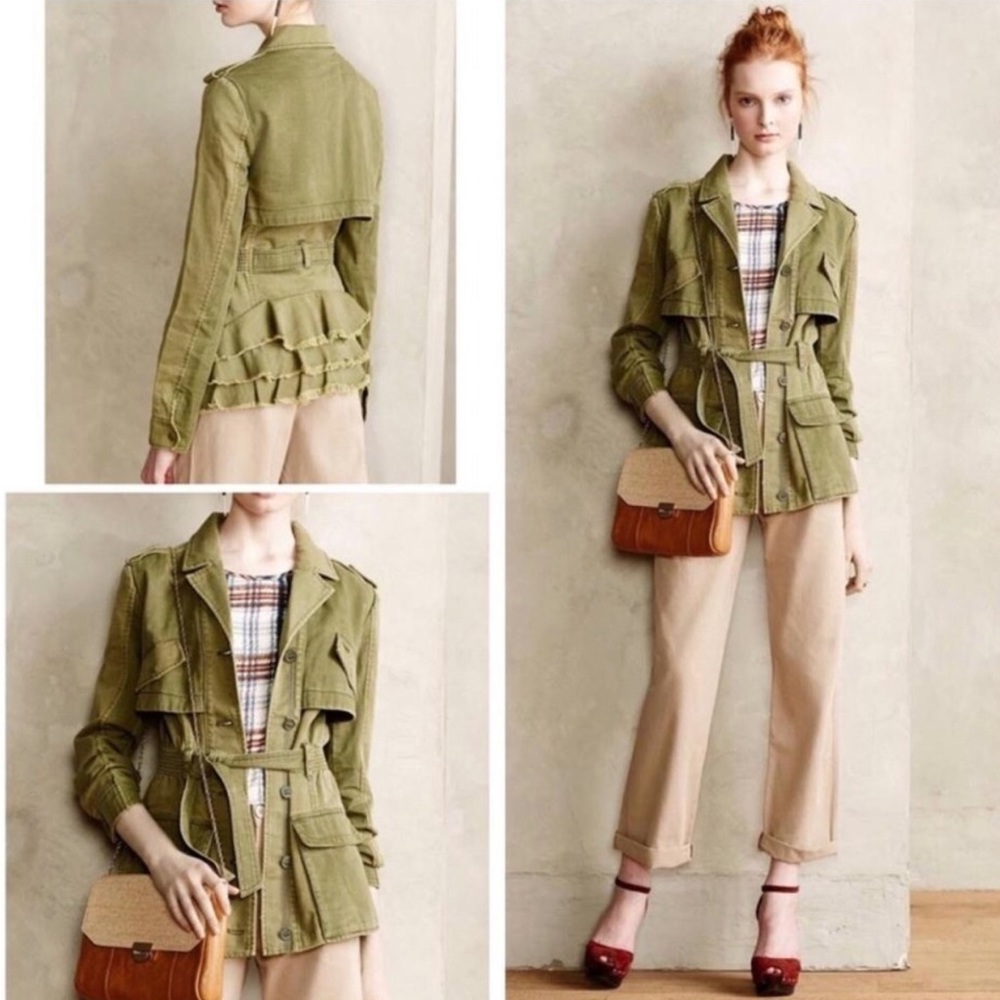 Khaki Olive Ruffle Back Jacket - image 3